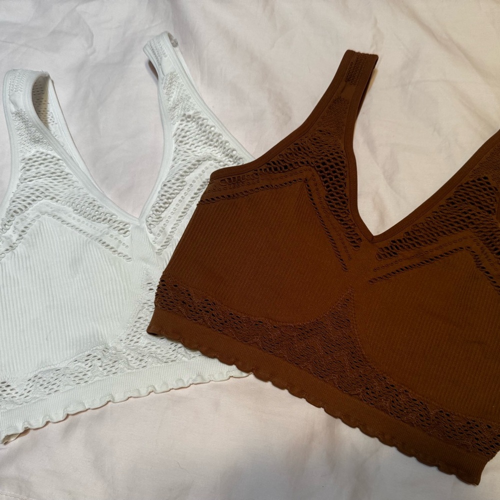 Aerie White and Brown Sports Bras